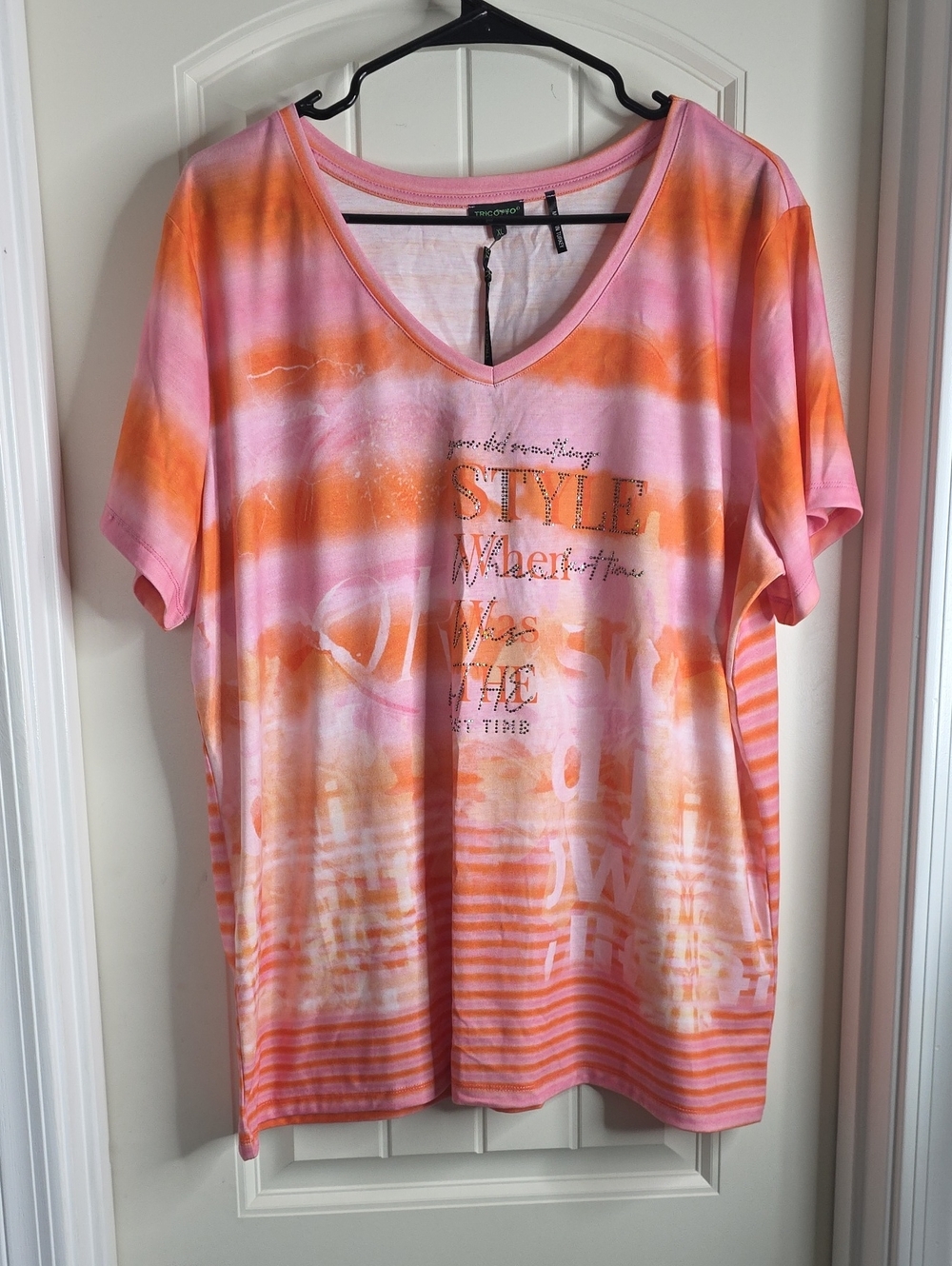 Tricotto Pink & Orange V-Neck Tie-Dye Graphic Tee